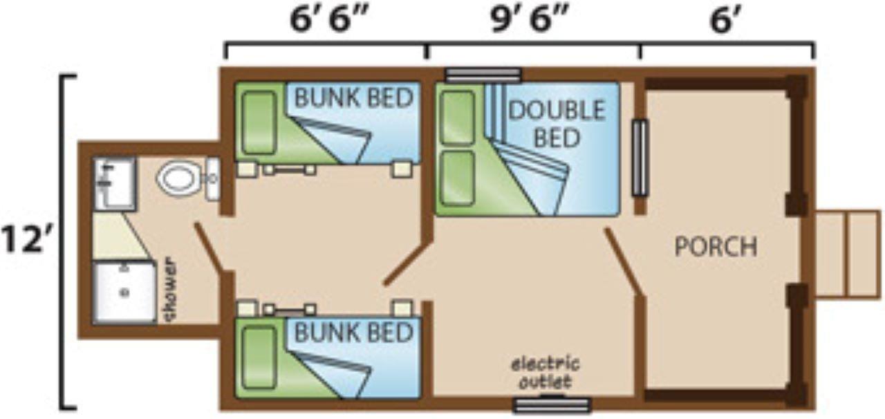 Floorplan for Two room cabin rentals with bathroom