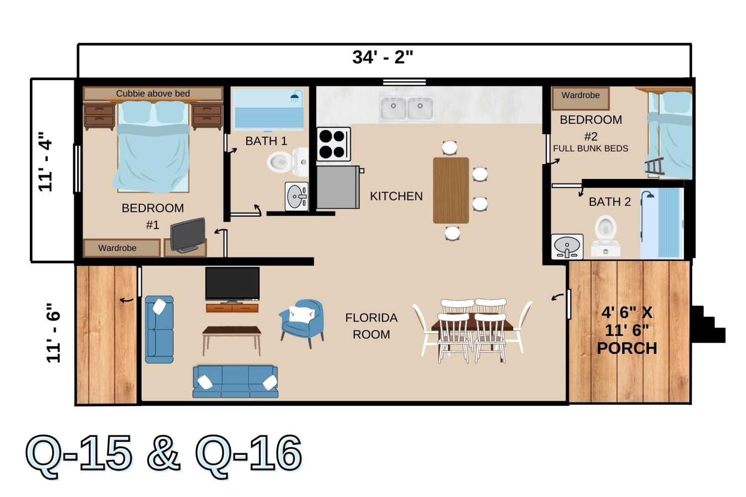 Floorplan for Q15, Q16 - Weekly Rental (Saturday 2 pm to Saturday 10 am)
