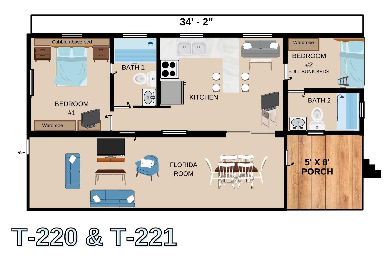 Floorplan for T220, T221 Lake Area - Weekly Rental (Saturday 2 pm to Saturday 10 am)
