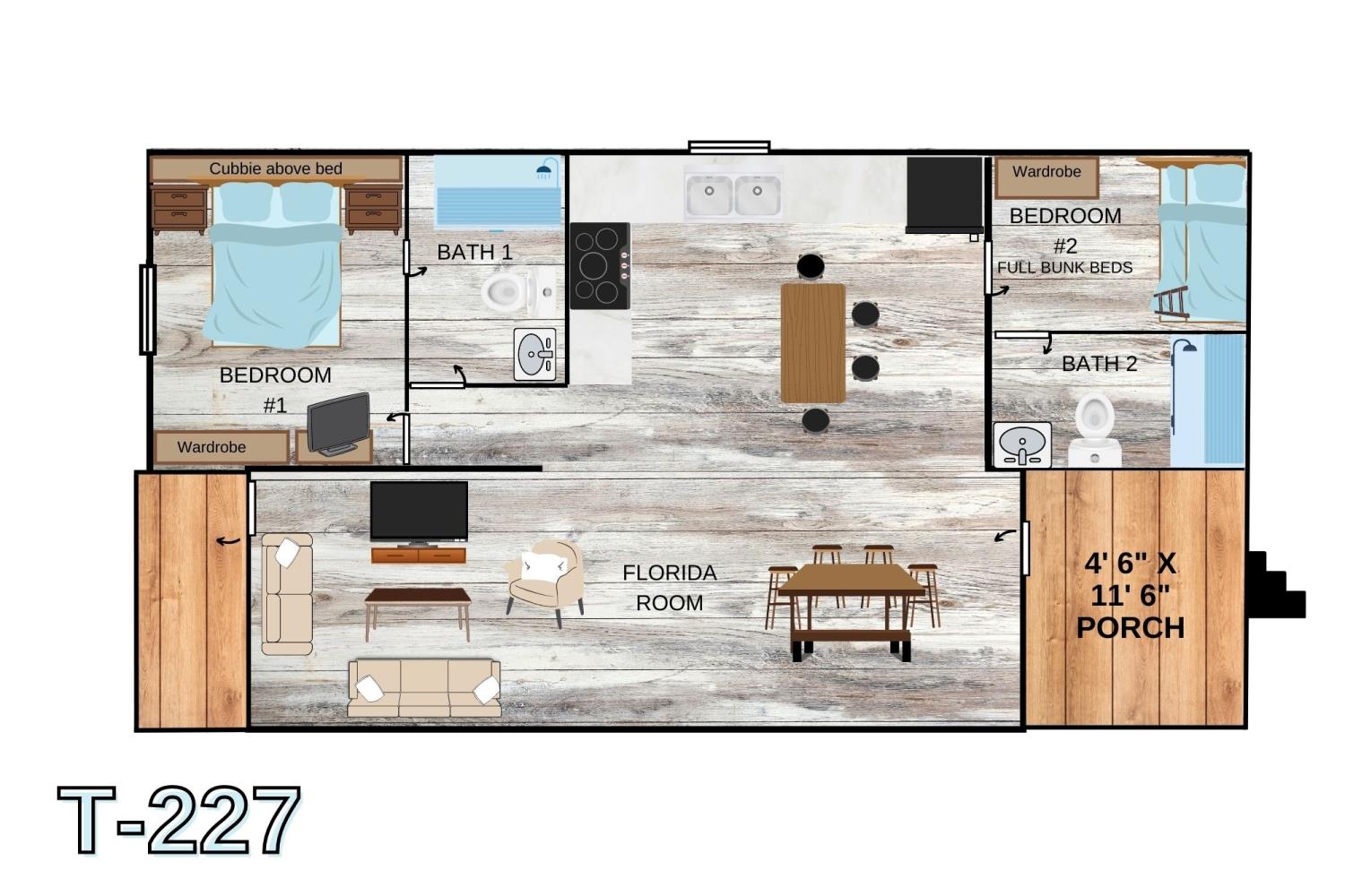 Floorplan for T227 Lake Area - Weekly Rental (Saturday 2 pm to Saturday 10 am)